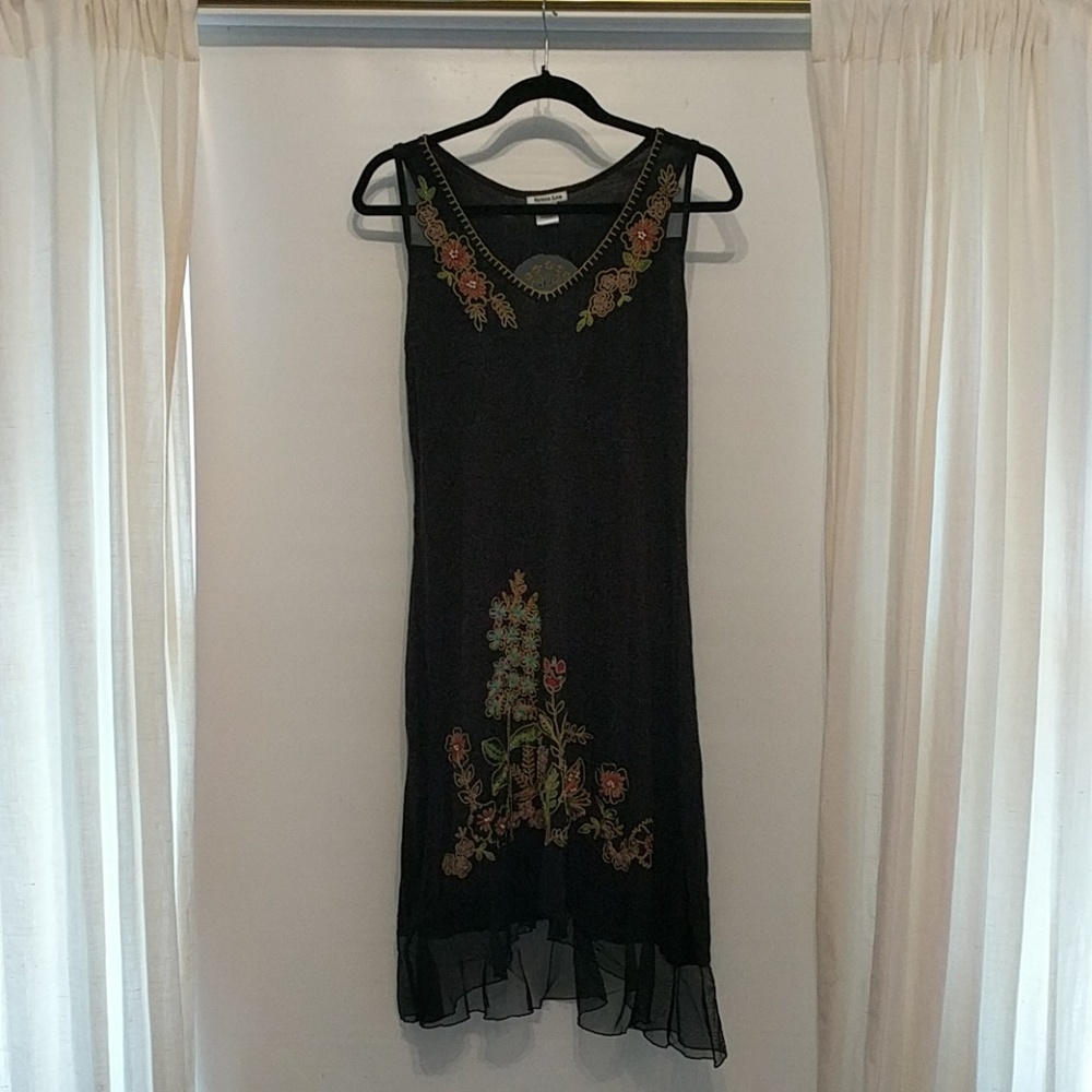 Black floral embroidered dress